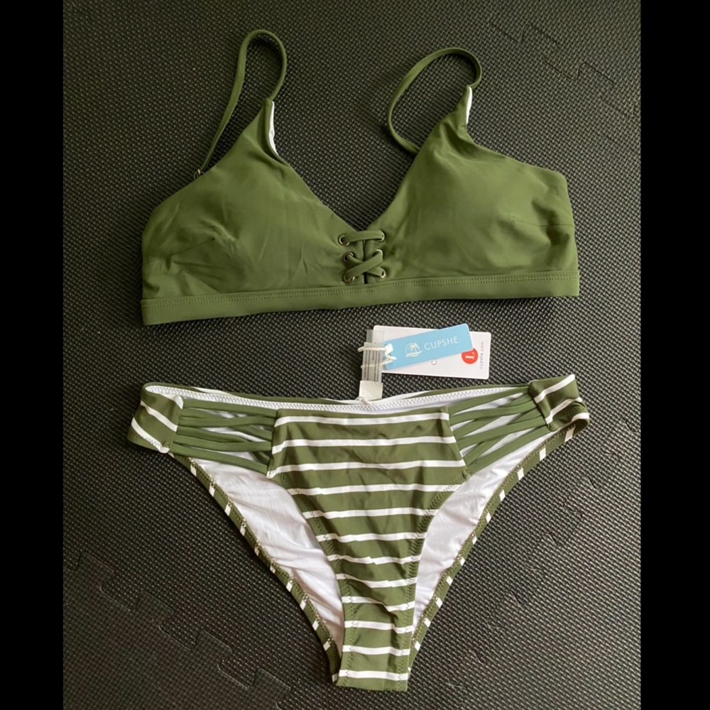 Hunter Green Striped Bikini
